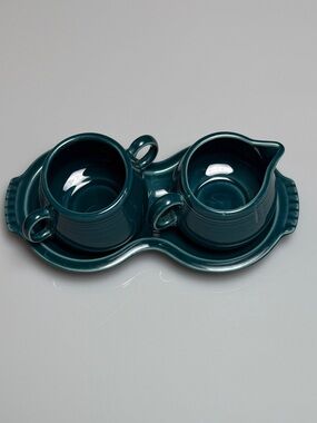 Fiestaware Deep Teal Creamer and Sugar Set with Tray- vintage Like New!